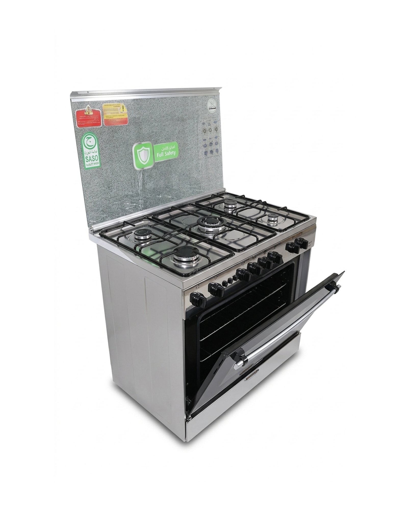 فرن **جرين إلكتريك**، قائم بذاته، 5 شعلات، مصنوع من الستانلس ستيل، جامبو، 80 سم × 60 سم، أمان كامل. - الصورة 2