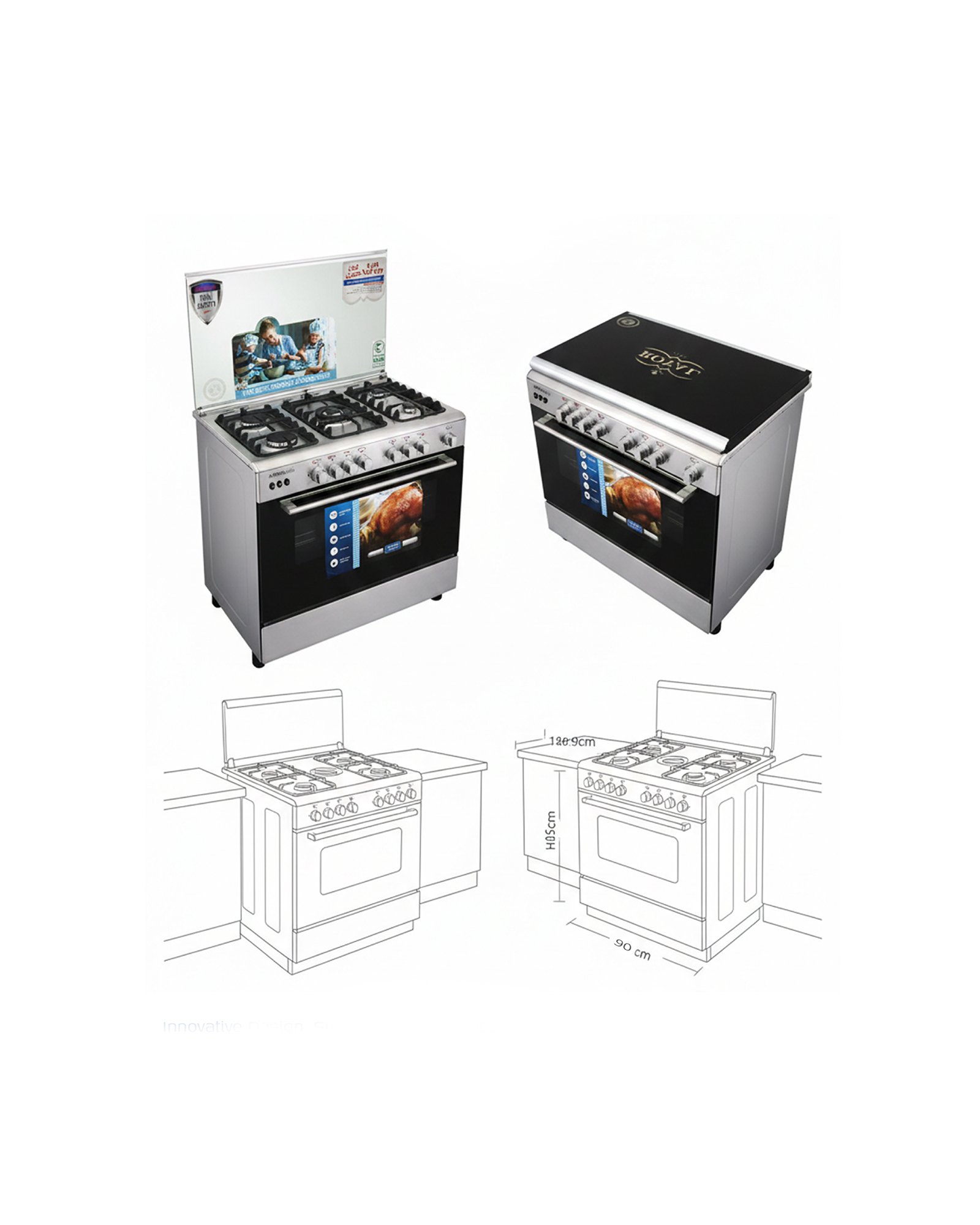 فرن غاز قائم من ماركة رويال جس ، بخمسة شعلات، مصنوع من الستانلس ستيل (CAST)، مقاس 90×60 سم، مع نظام أمان كامل، صنع في مصر. - الصورة 8